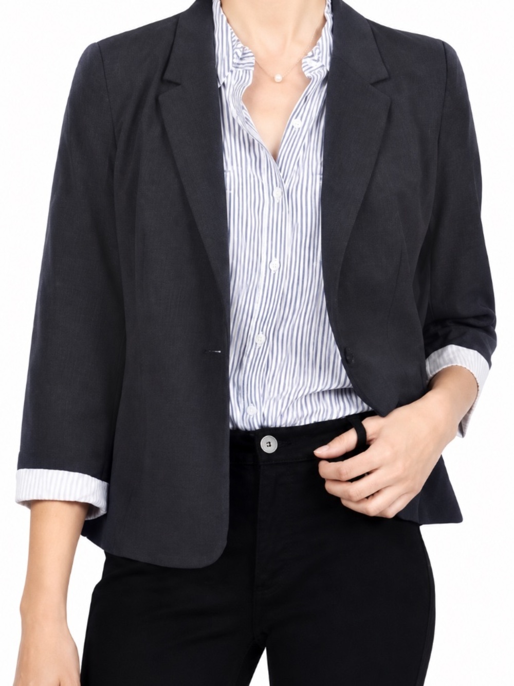 Kensie Rebekah Textured Black/Grey Plaid Blazer
